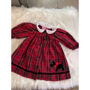 Good Lad Baby Girl's Plaid Red Black Holiday Dress  Scotty Dog Appliqué Size 12M